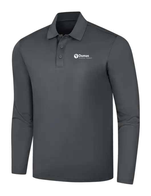 Dark Grey Silk Touch Performance Long Sleeve Polo w/Dumas Logo