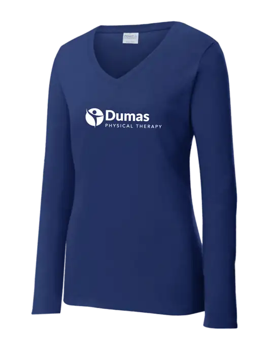 Womens  V-Neck Ring Spun Navy 4.5 oz Long Sleeve T-Shirt w/Dumas Logo