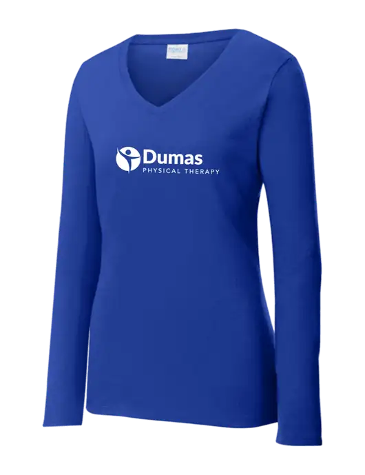 Womens  V-Neck Ring Spun Royal 4.5 oz Long Sleeve T-Shirt w/Dumas Logo
