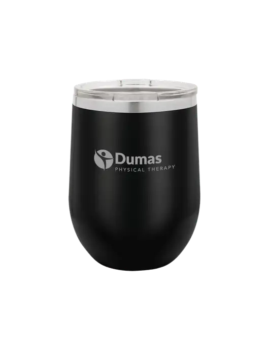 Polar Camel 12 oz Powder Coated Black Vacuum Insulated Stemless Wine Tumbler w/Dumas Logo