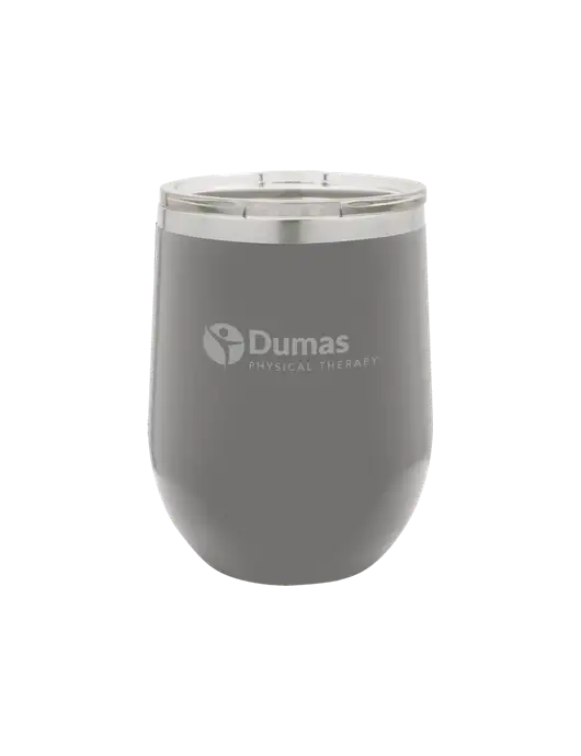 Polar Camel 12 oz Powder Coated Grey Vacuum Insulated Stemless Wine Tumbler w/Dumas Logo
