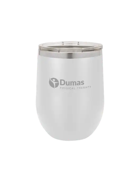 Polar Camel 12 oz Powder Coated White Vacuum Insulated Stemless Wine Tumbler w/Dumas Logo